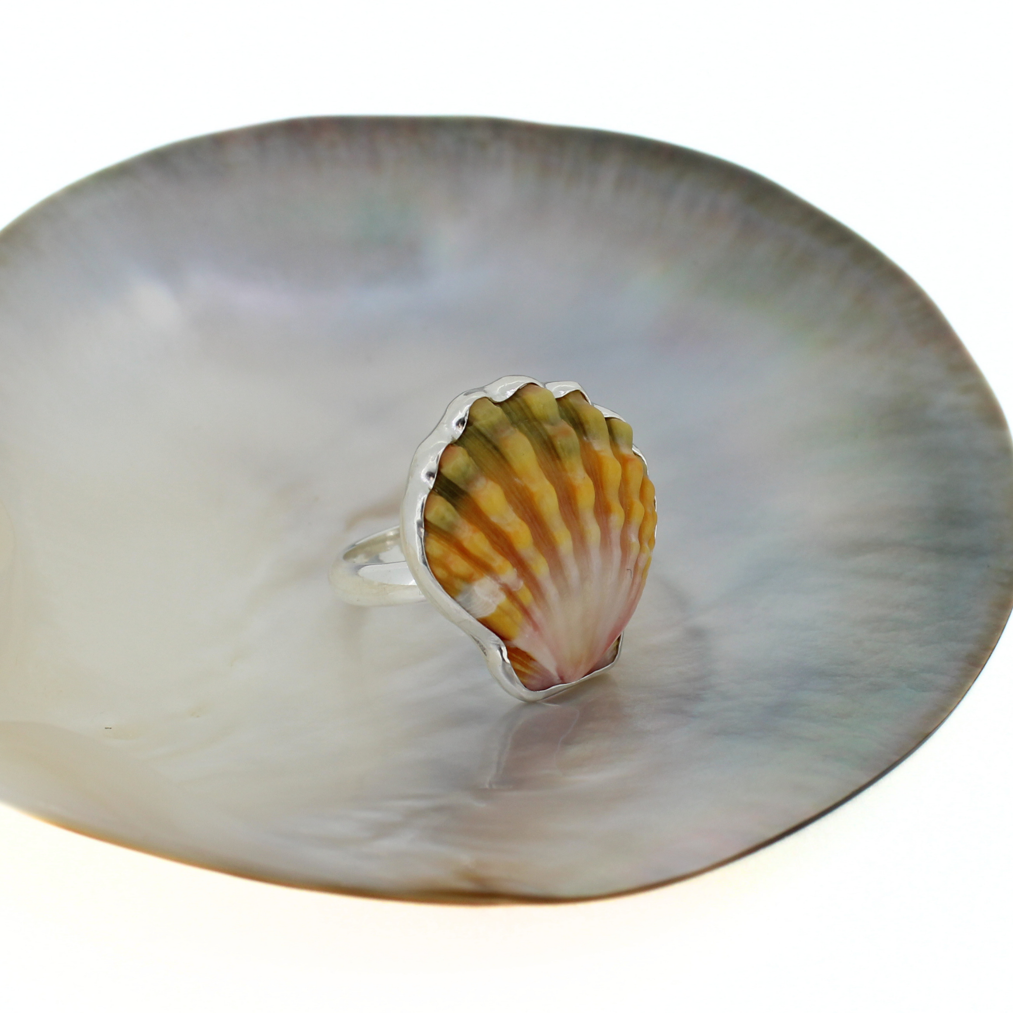 Sterling Silver Sunrise Shell Ring Size 7