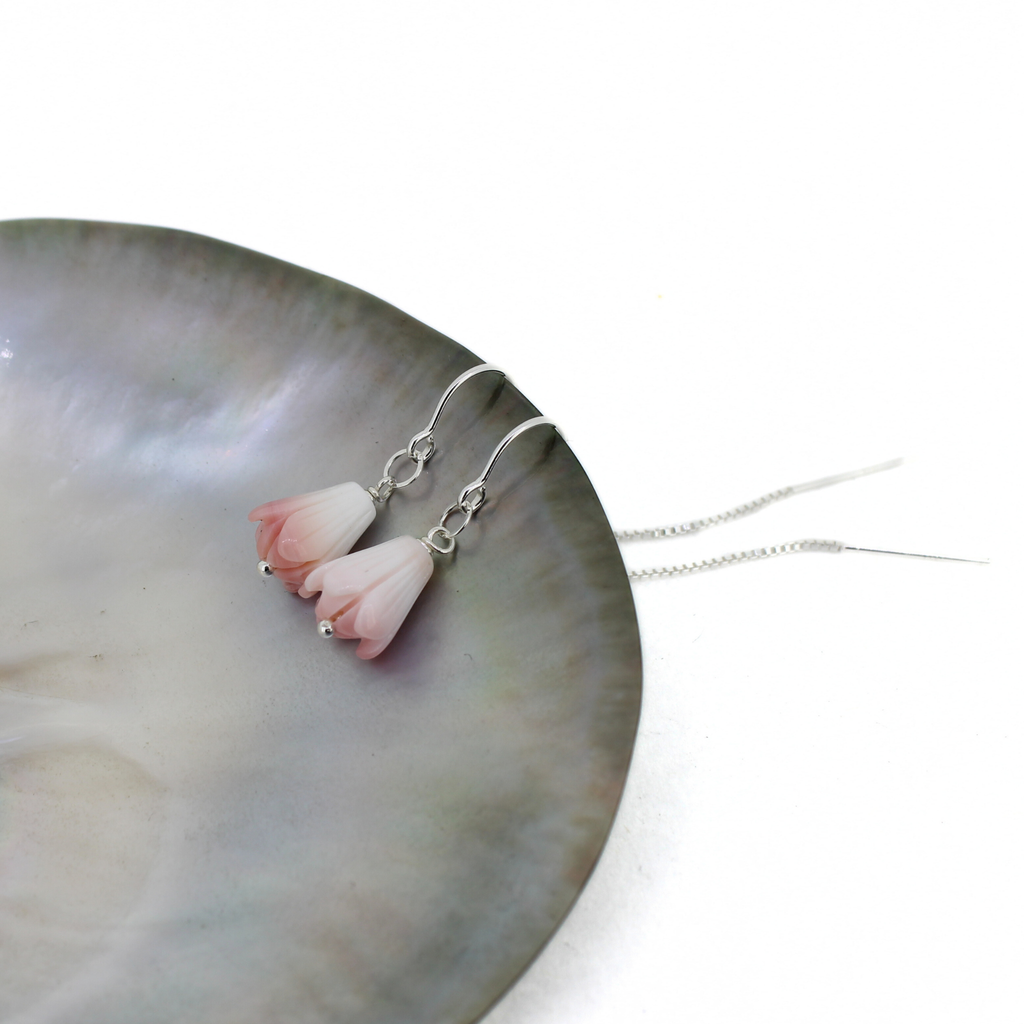 Sterling Silver Conch Shell Pikake Short Threader Earrings