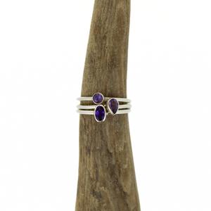 Brianne & Co. sterling silver faceted amethyst ring set with a smooth ring band