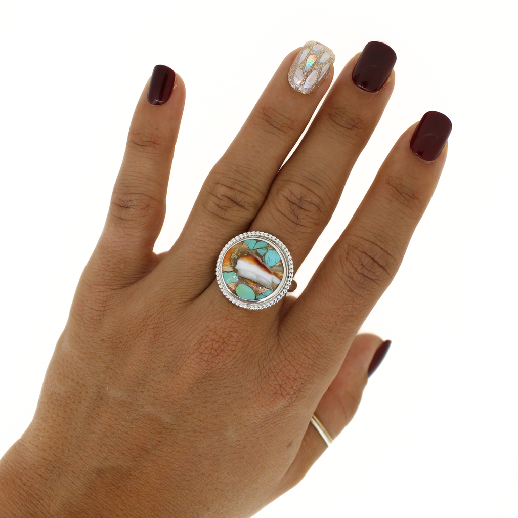 Sterling Silver Turquoise/Spiny Oyster Ring Size 7