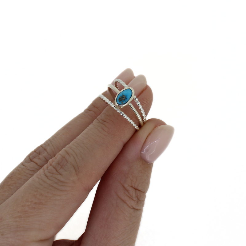 Brianne & Co. sterling silver turquoise stackable ring set with two twisted stacker rings