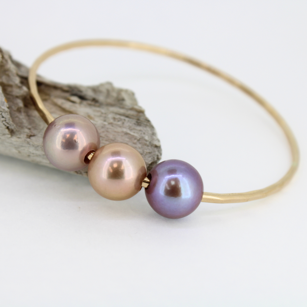 Brianne & Co. triple edison pearl gold fill bangle size 8 