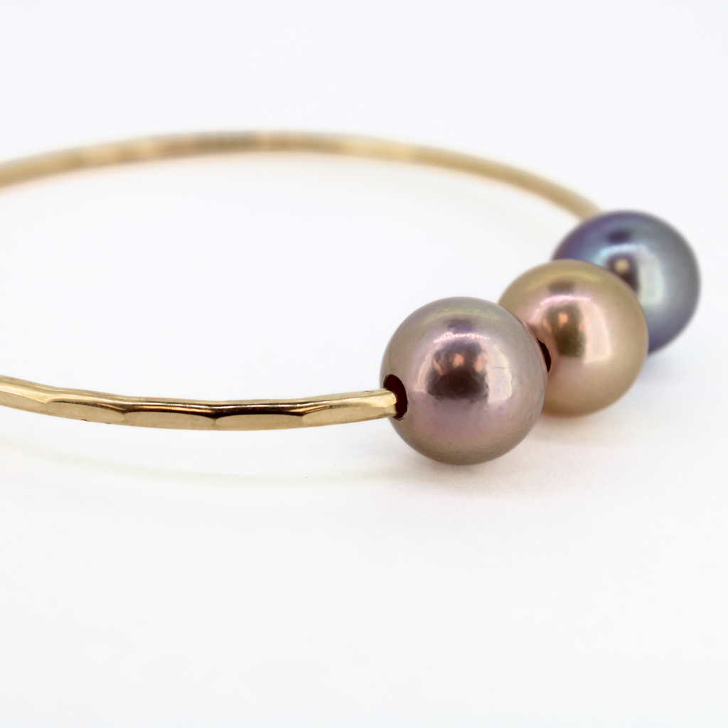 Gold fill triple Edison pearl bangle by Brianne & Co.