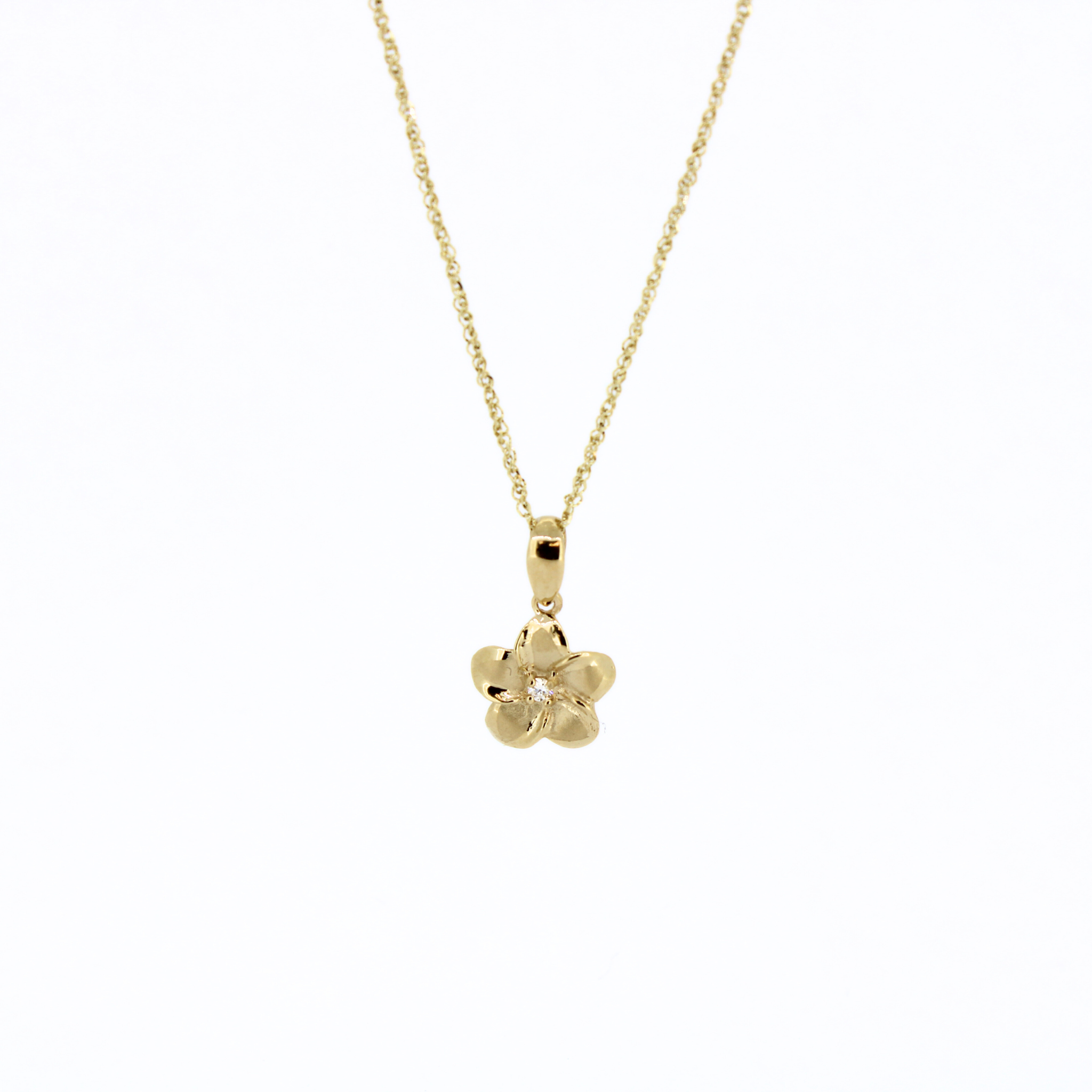 Brianne & Co 14k gold diamond plumeria pendant made in Hawai'i