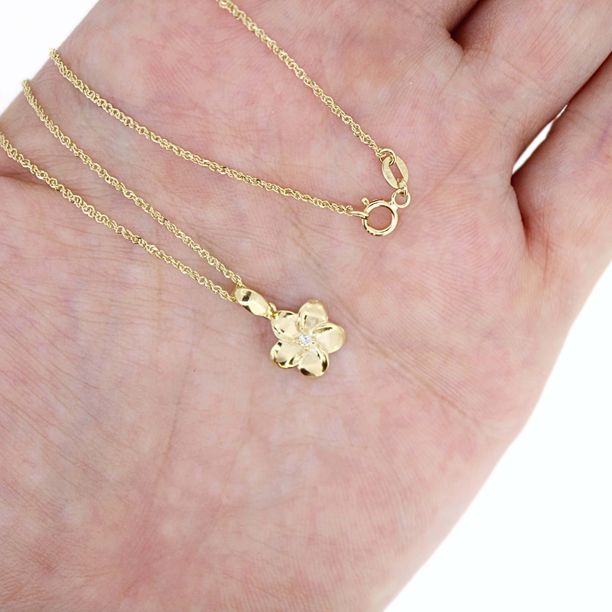 Brianne & Co handmade in Hawaii 14k gold plumeria pendant
