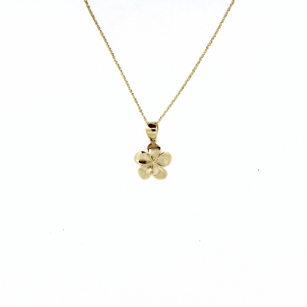 Brianne & Co 14k gold large plumeria pendant with satin finish 