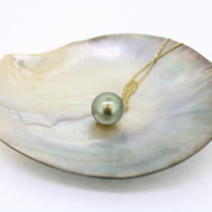 Brianne & Co fine jewelry 14k gold necklace with floating tahitian pearl