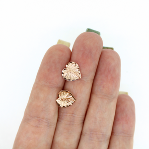 Brianne and Company 14k rose gold anthurium studs with leaf detail