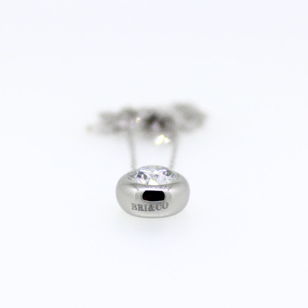 14k white gold moissanite necklace with Brianne & Co engraving