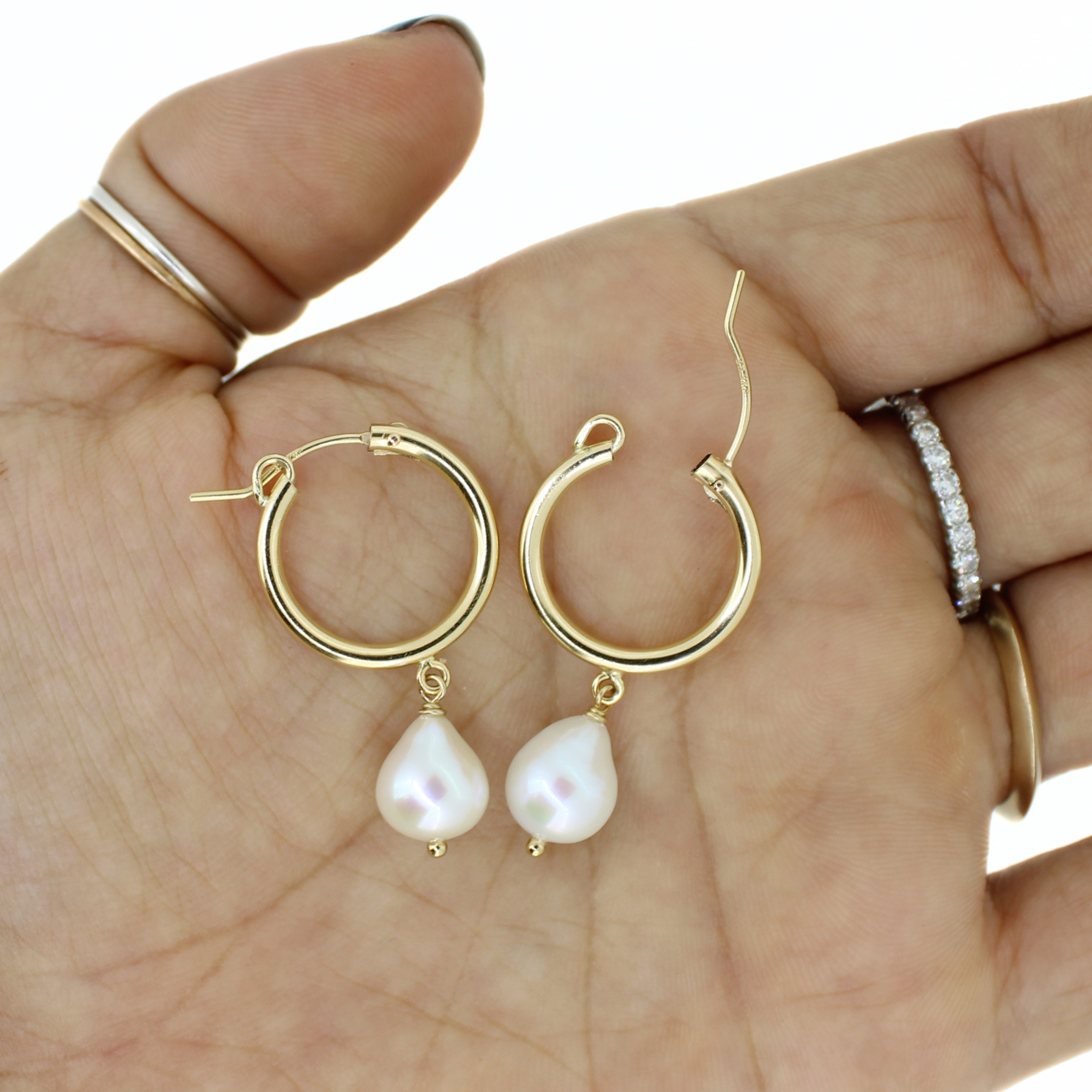 Gold Fill 18mm Hoops with White Freshwater Pearls