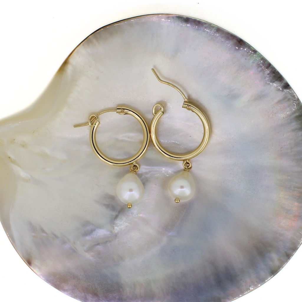 Gold Fill 18mm Hoops with White Freshwater Pearls