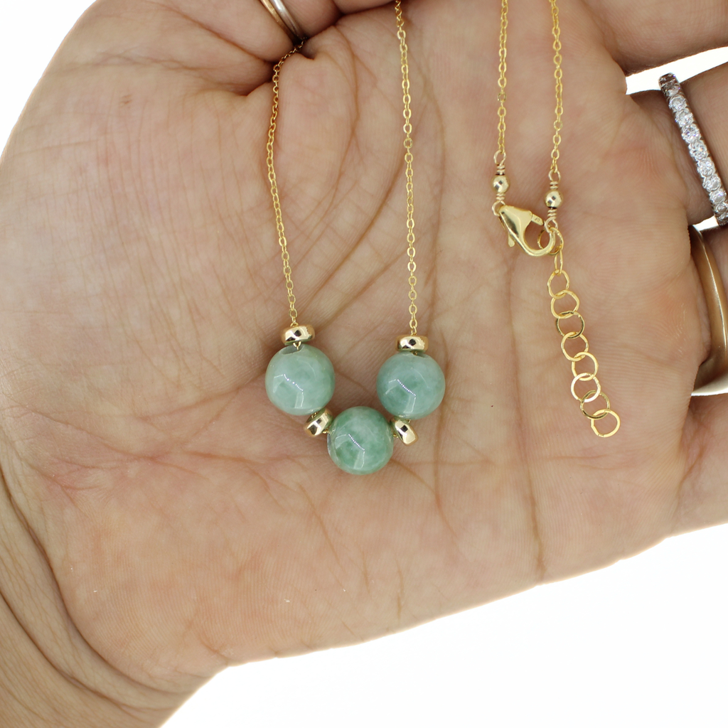 Gold Fill 3 Jade Floating Necklace