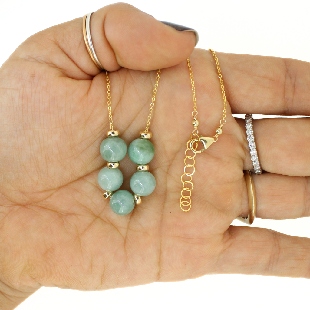 Gold Fill 5 Jade Floating Necklace
