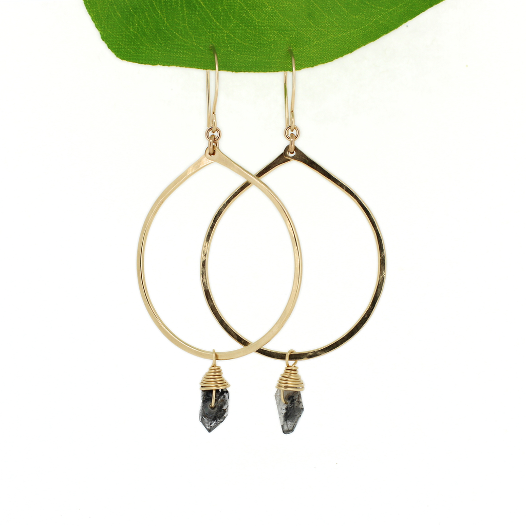 Brianne & Co. Gold Fill Chunky Herkimer Diamond Tear Drop Hoop Earrings