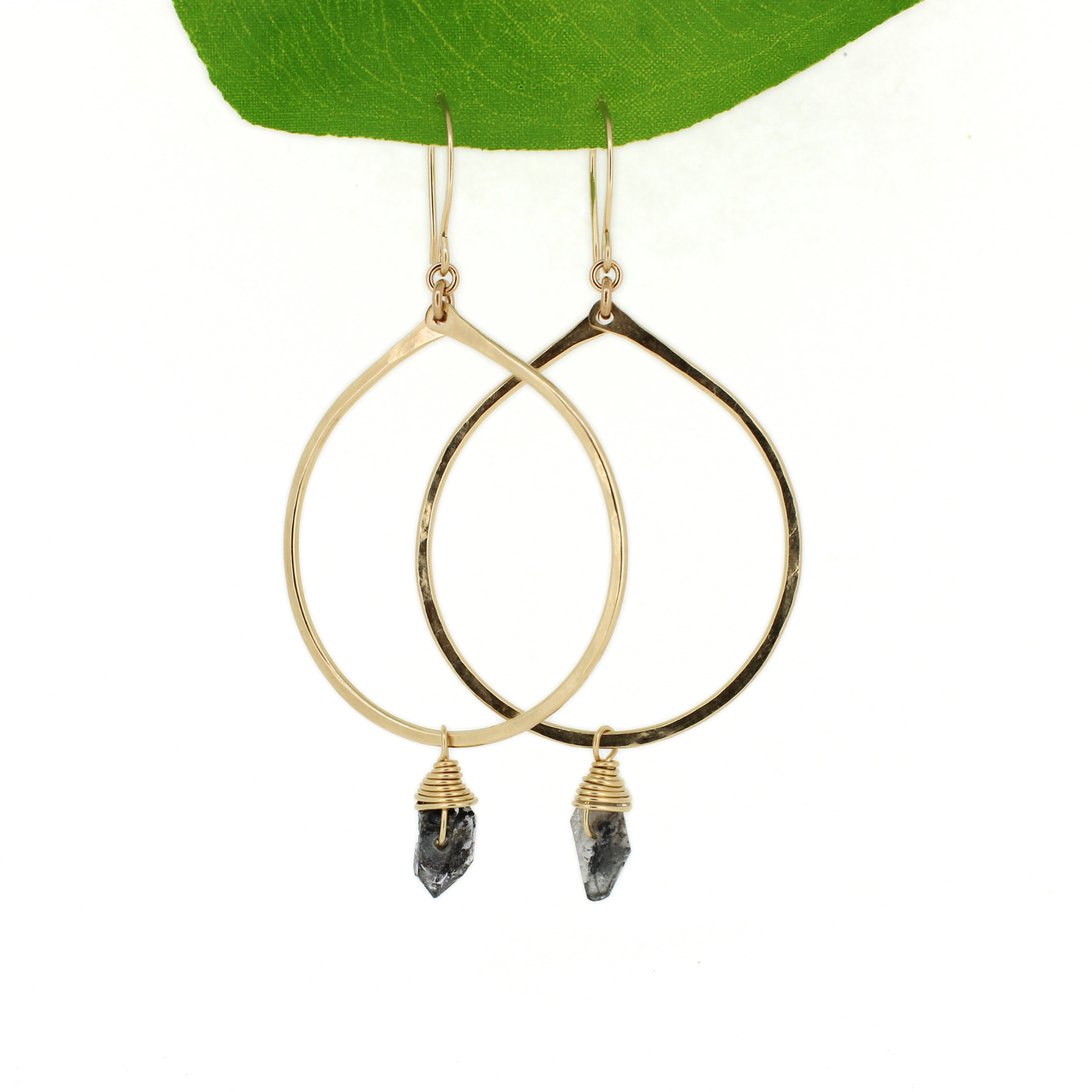 Brianne & Co. Gold Fill Chunky Herkimer Diamond Tear Drop Hoop Earrings