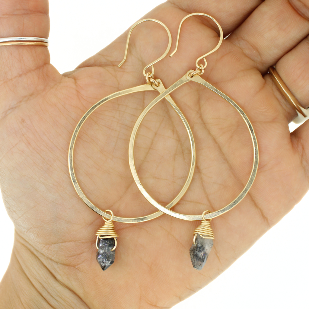 Gold Fill Chunky Herkimer Diamond Tear Drop Hoop Earrings