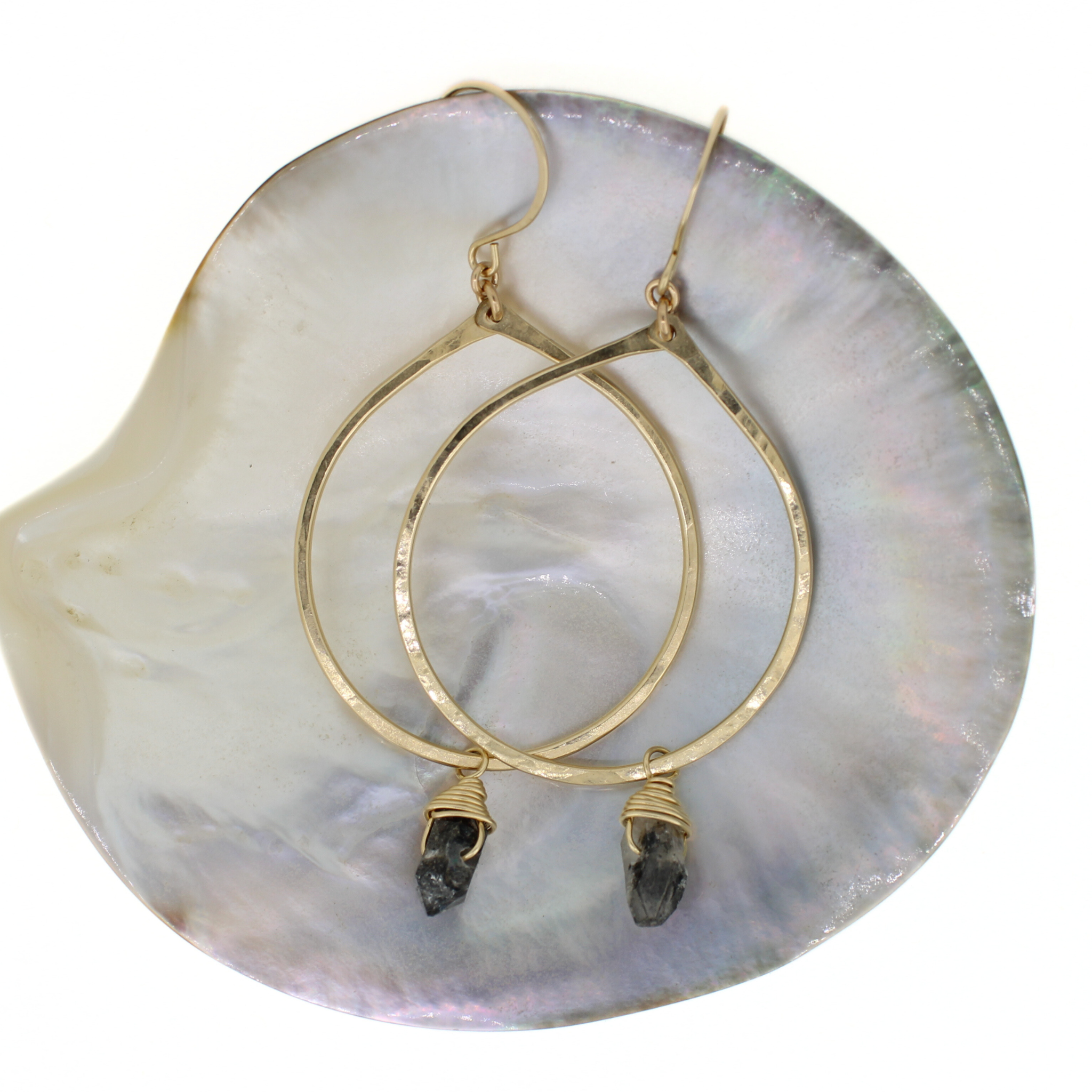 Gold Fill Chunky Herkimer Diamond Tear Drop Hoop Earrings