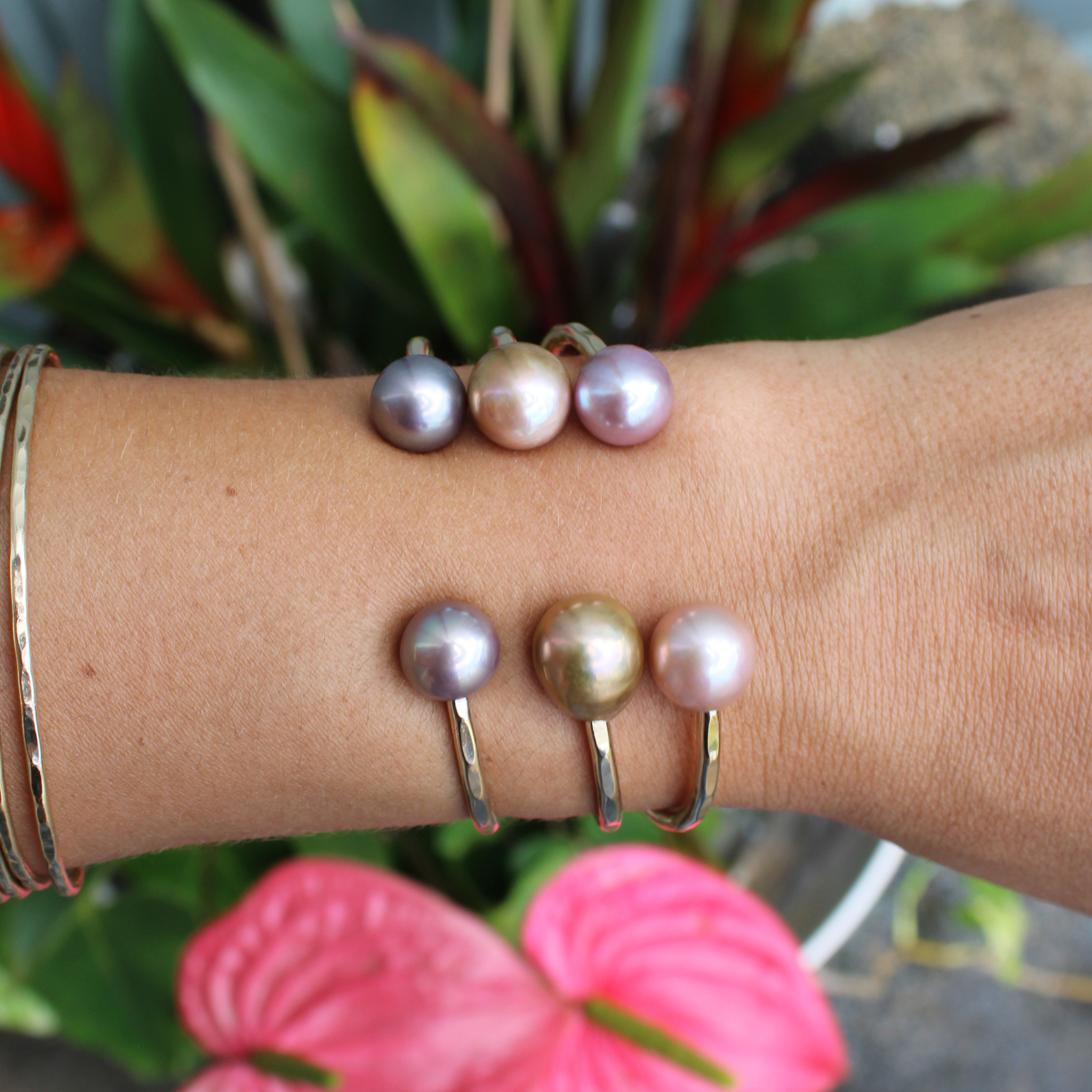 Gold Double Edison Pearl Cuff Size Small