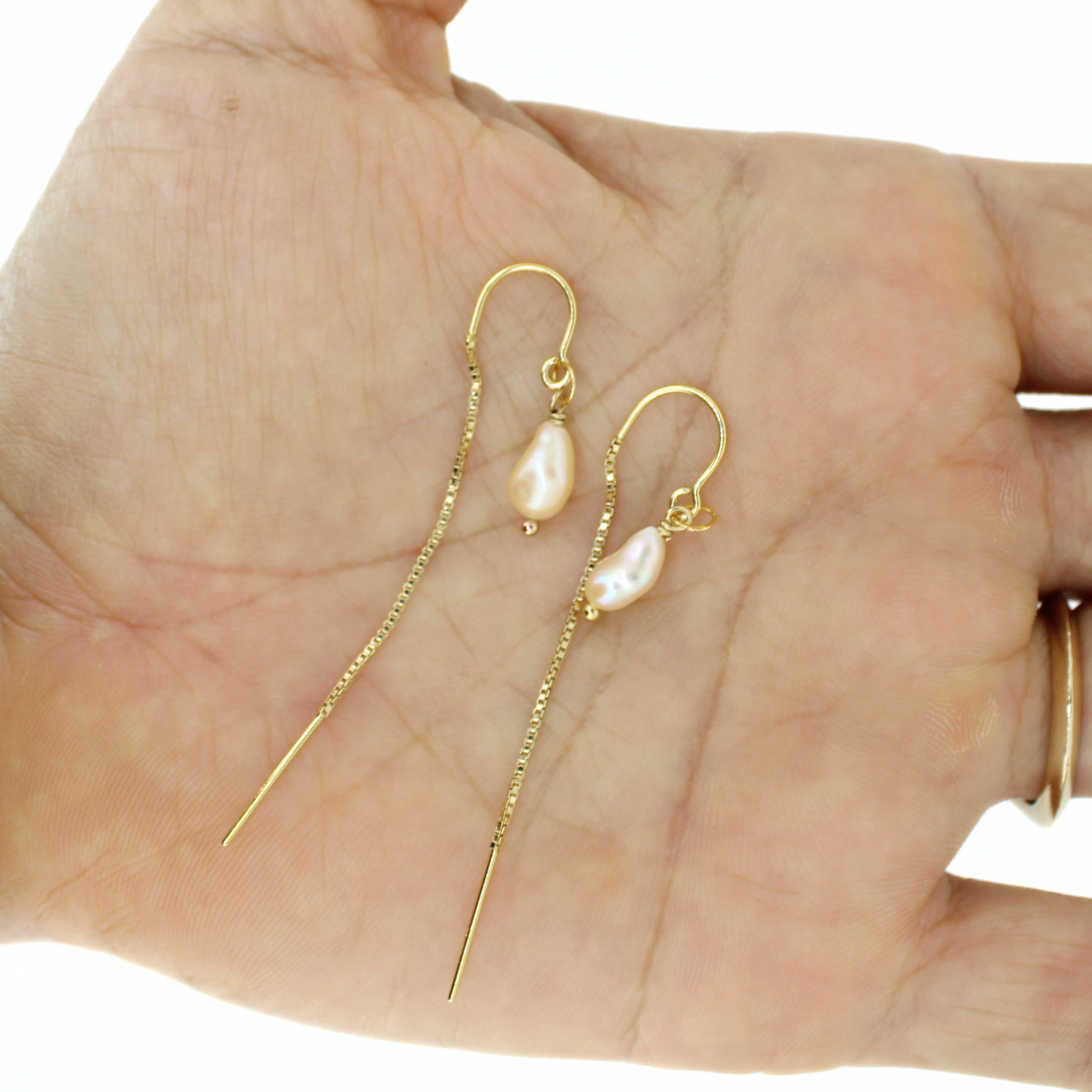 Gold Fill Light Pink Edison Keshi Short Threader Earrings