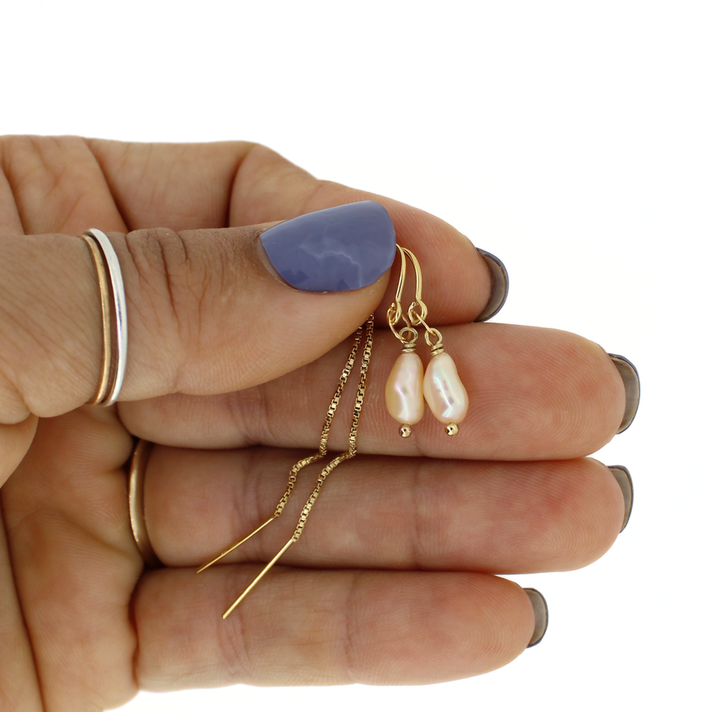 Gold Fill Light Pink Edison Keshi Short Threader Earrings