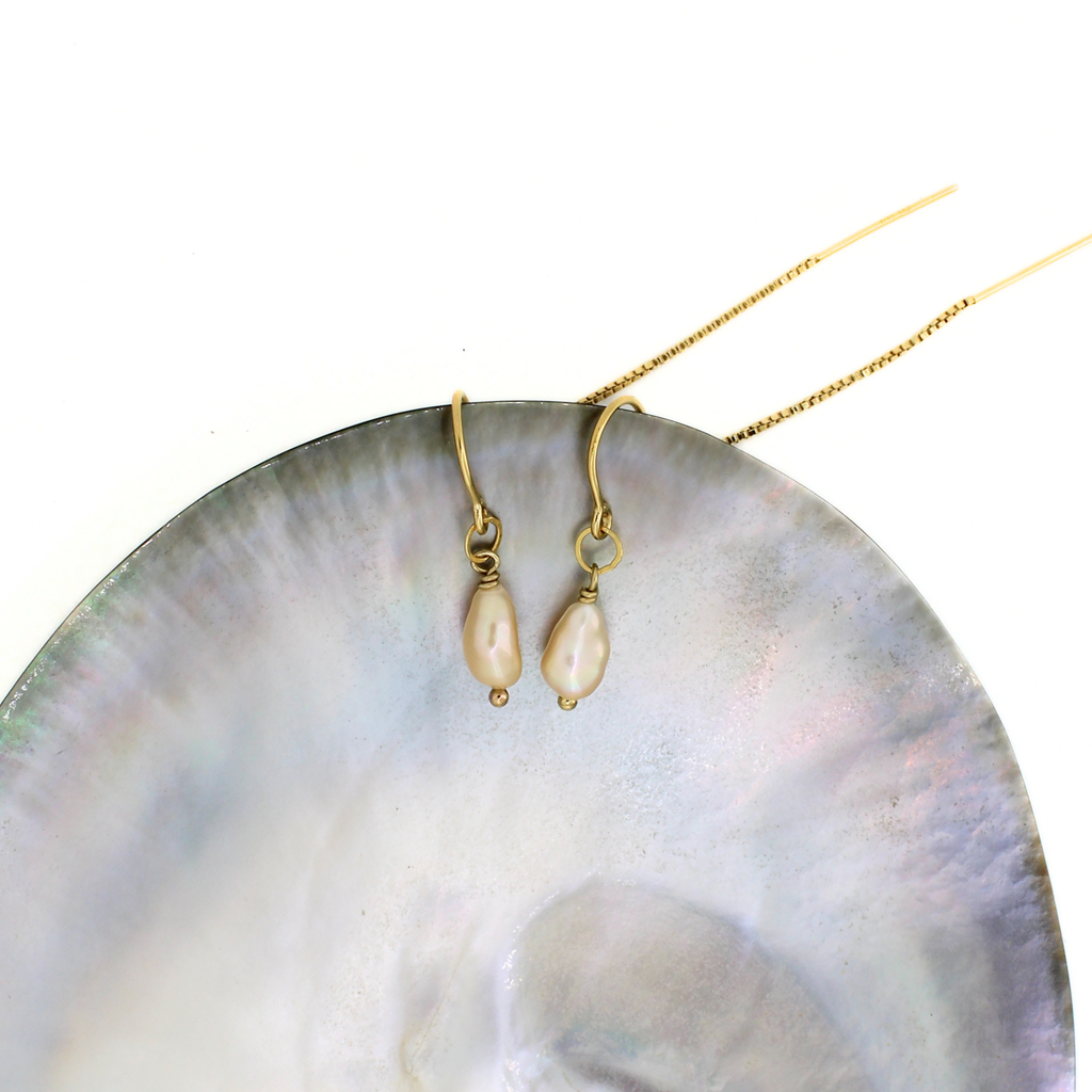 Gold Fill Light Pink Edison Keshi Short Threader Earrings