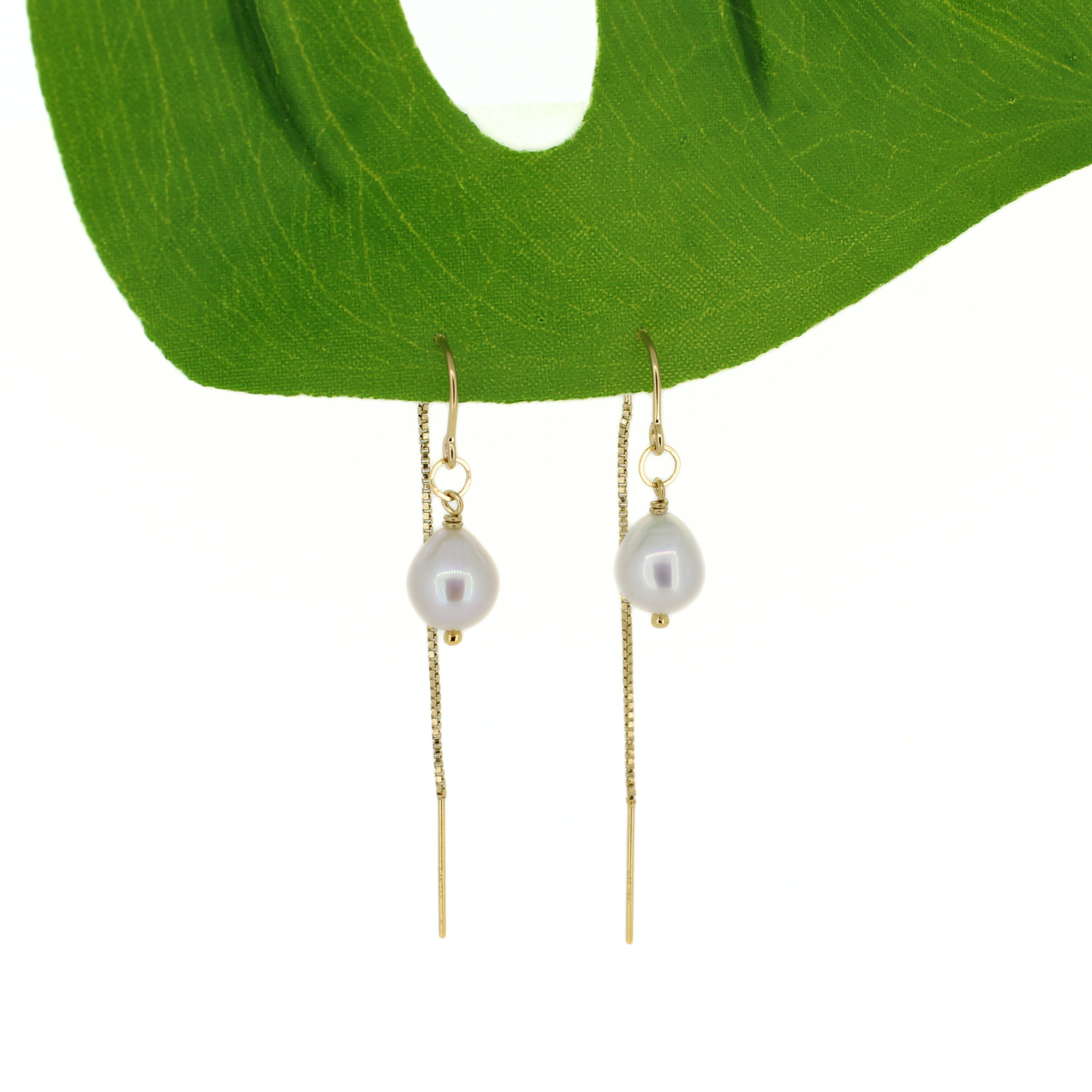 Brianne & Co. Gold Fill White Fresh Water Pearl Threader Earrings