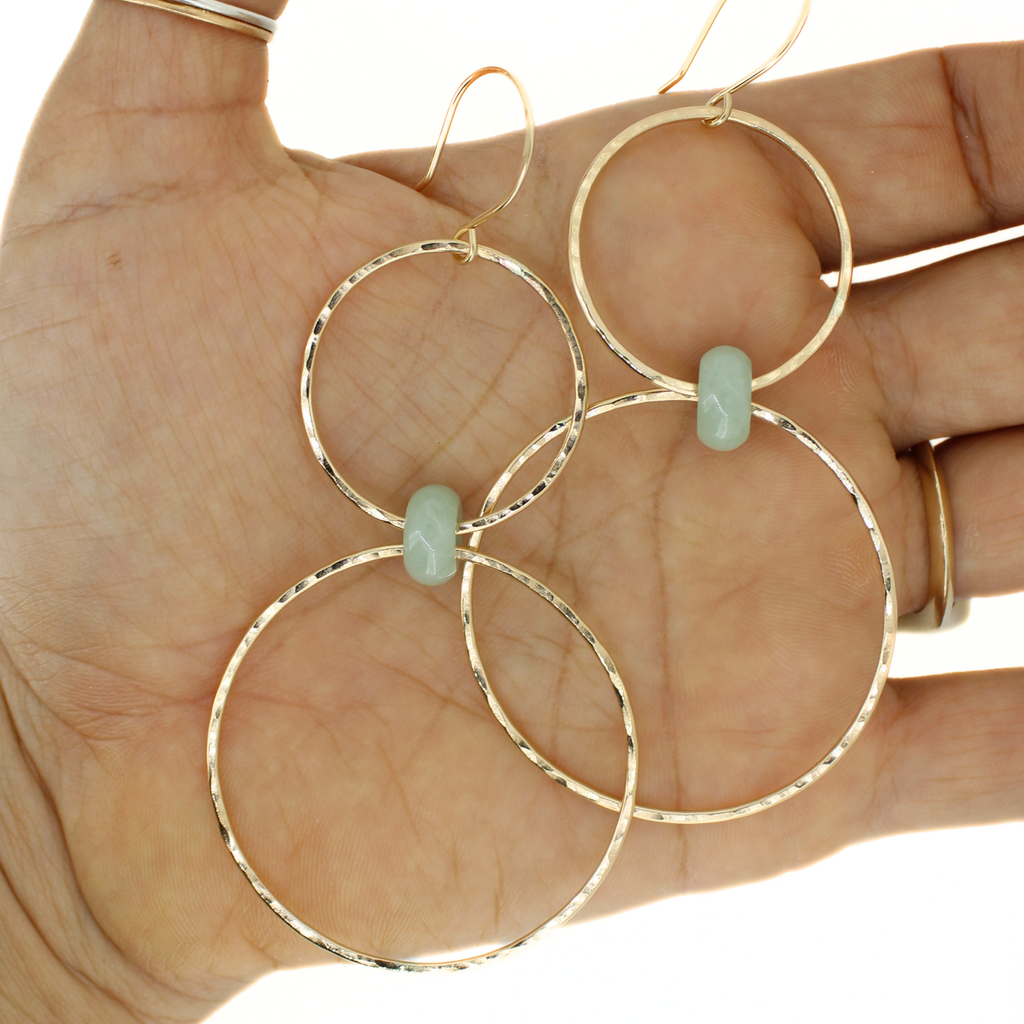 Gold Fill Double Hoop Jade Earrings