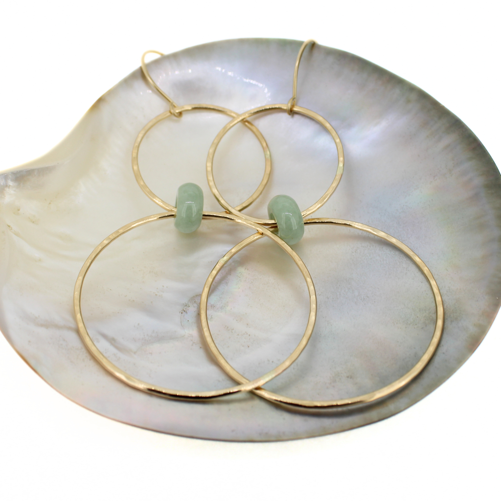 Gold Fill Double Hoop Jade Earrings