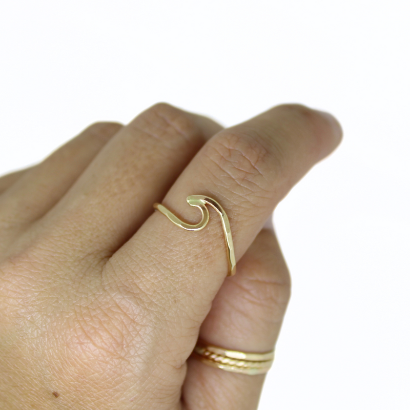 Brianne & Company solid 14k gold hand forged wave ring with hammered texture