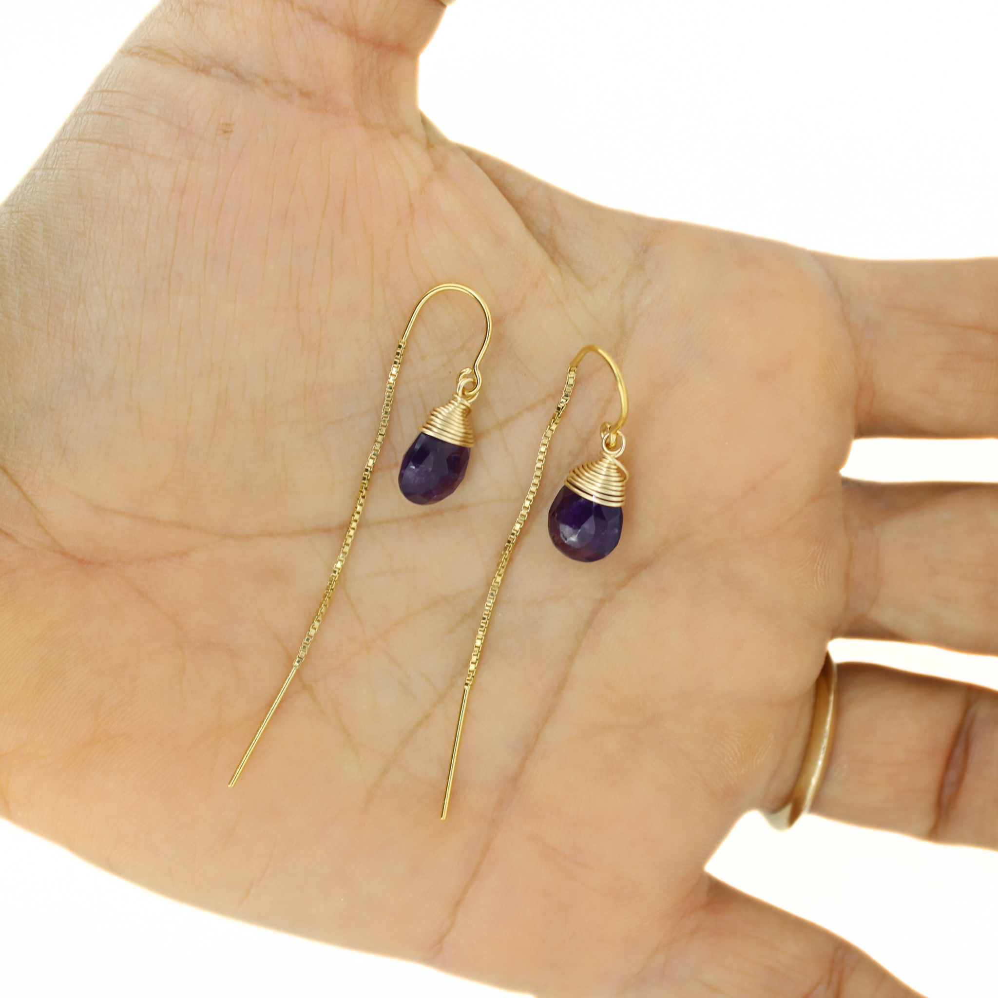 Gold Fill Amethyst Short Threader Earrings