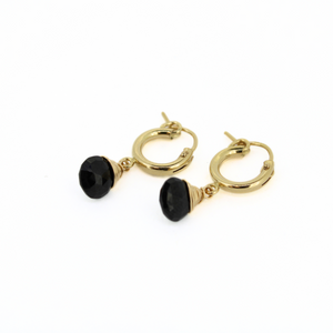 Brianne & Co gold filled huggie hoop earrings with faceted black spinel
