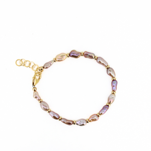 Brianne & Co natural keshi Edison pearls with iridescent luster, gold fill accents and 1" extender