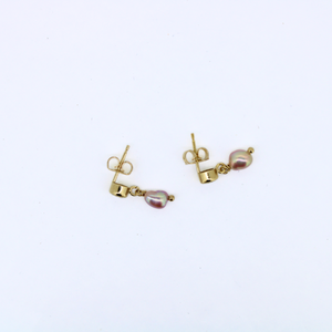 Brianne & Co cz and pearl gold fill earrings, side view showing post and back