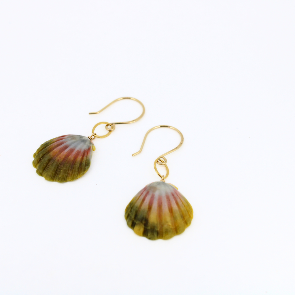 Brianne & Co gold fill sunrise shell earrings on simple ear wires