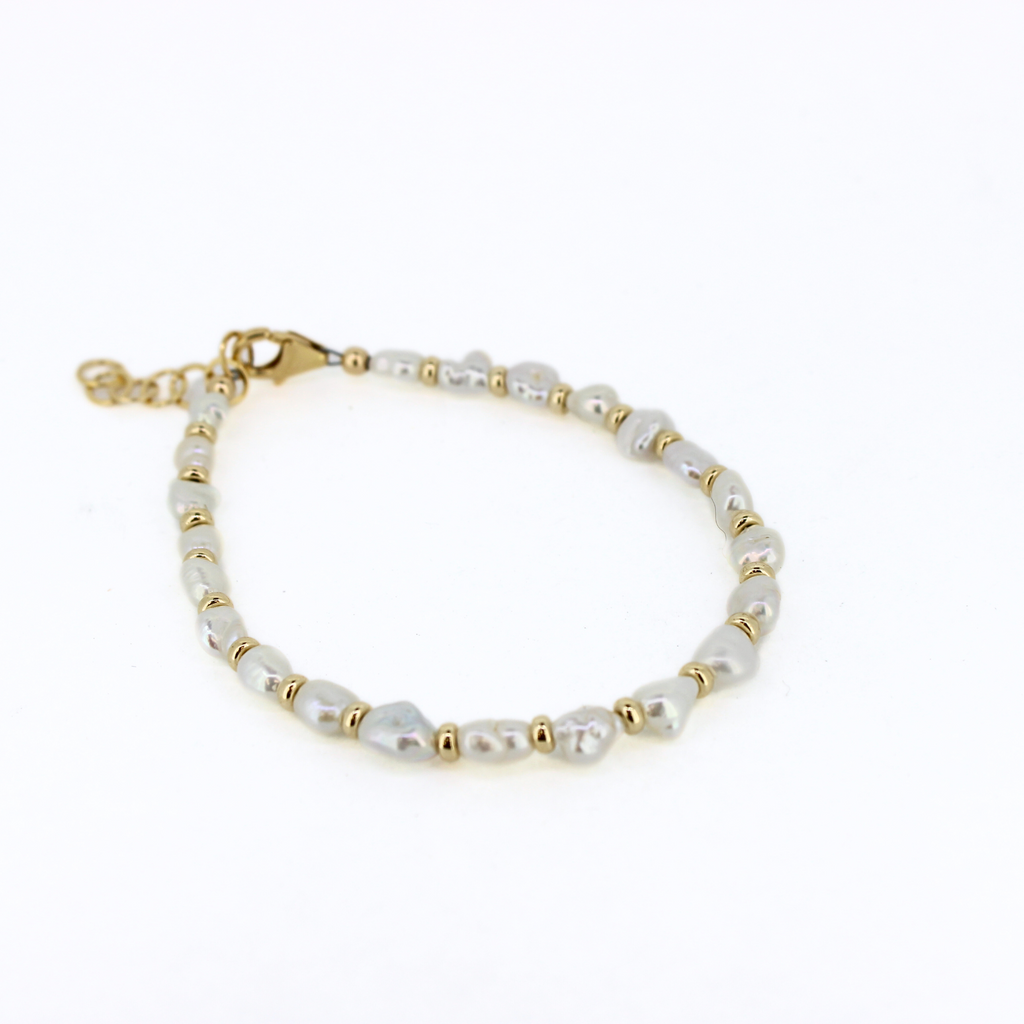 Brianne & Col hand made gold fill and white edison keshi pearl bracelet