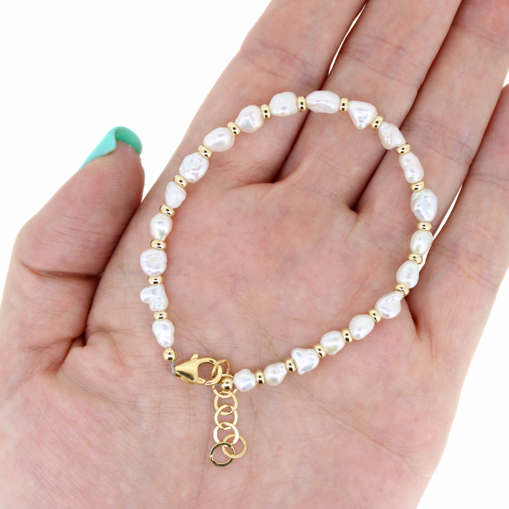 Brianne & Co white pearl and gold fill bracelet with 1" extender