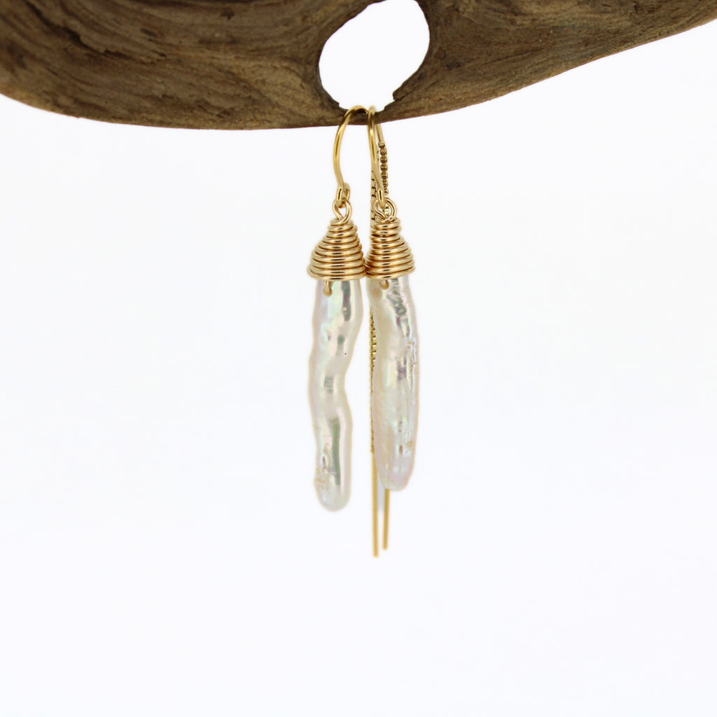 Brianne & Co gold fill white pearl threader earrings