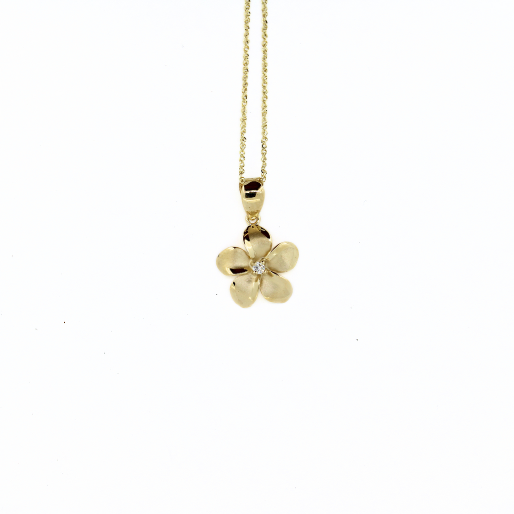 Brianne & Co 14k gold diamond plumeria pendant necklace