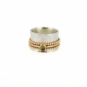 Brianne & Co Peridot spinner ring with gold fill and sterling silver