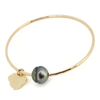 Gold Tahitian pearl hammered bangle w/ Kauai island charm handmade by Brianne & Co.