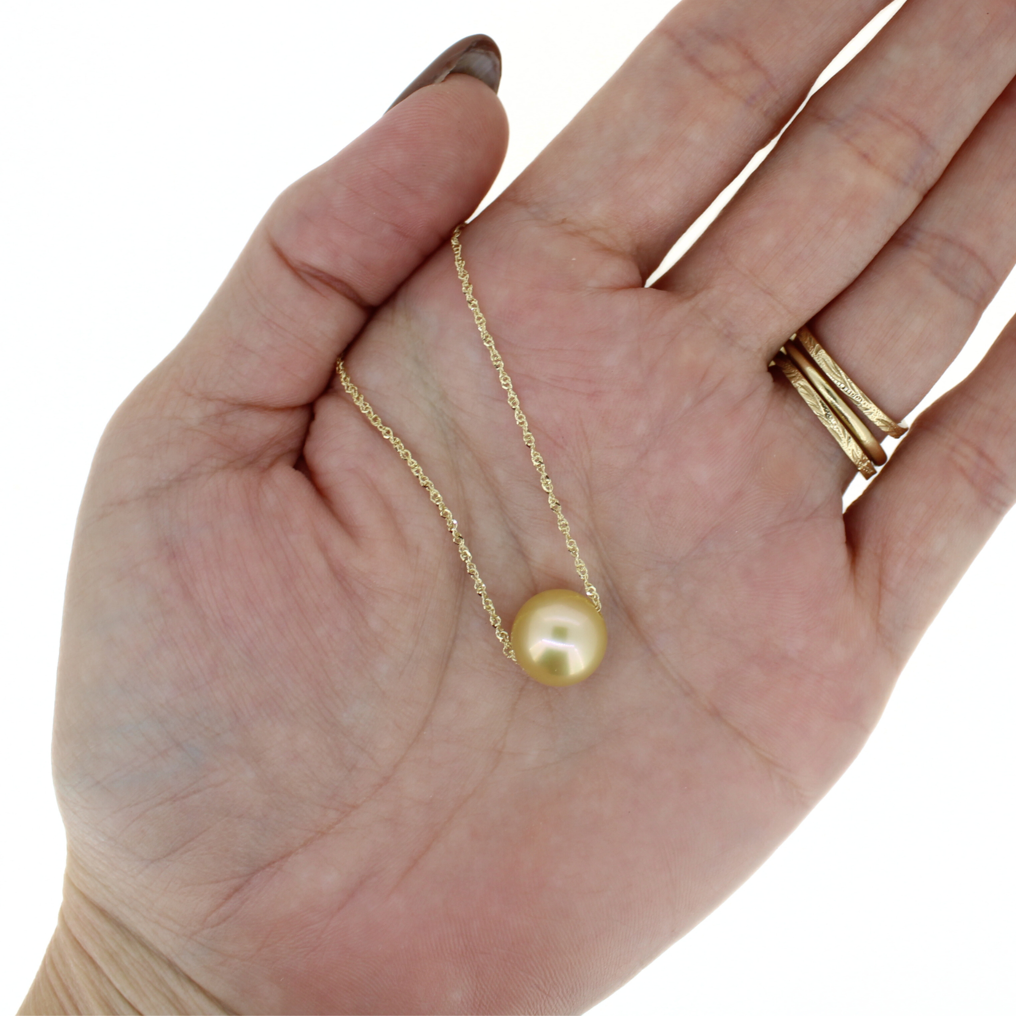 14k Gold Flawless South Sea Pearl Floating Necklace 18"