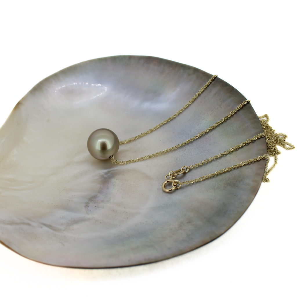 14K Gold Tahitian Pearl Floating Necklace 20"