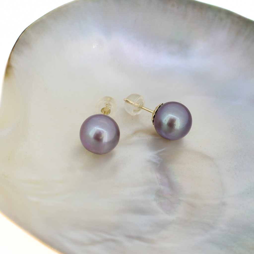 14k Gold Purple Edison Pearl Stud Earrings