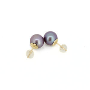 14k Gold Purple Edison Pearl Stud Earrings