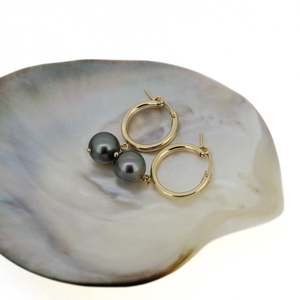 Gold Fill 18mm Tahitian Pearl Hoop Earrings