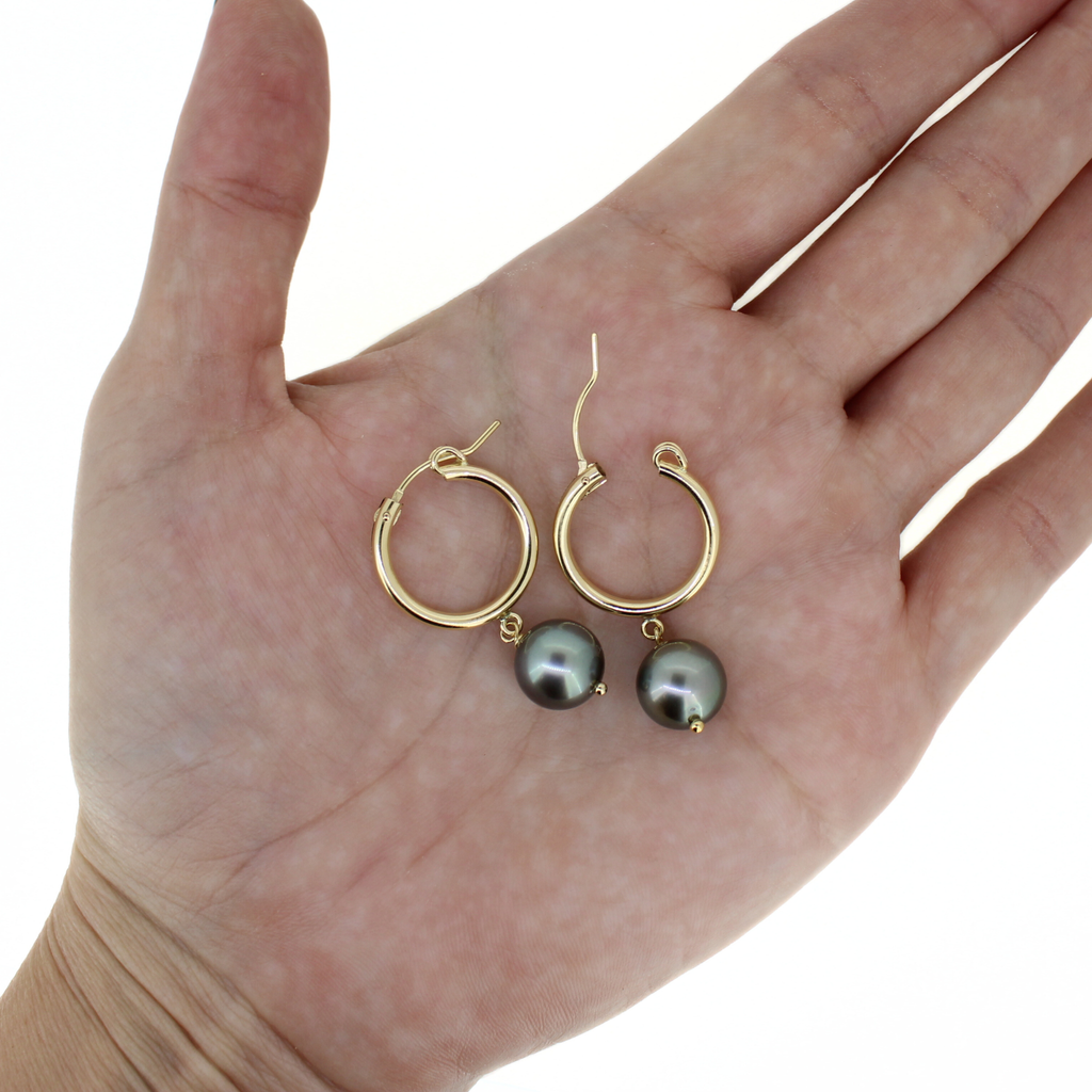 Gold Fill 18mm Tahitian Pearl Hoop Earrings