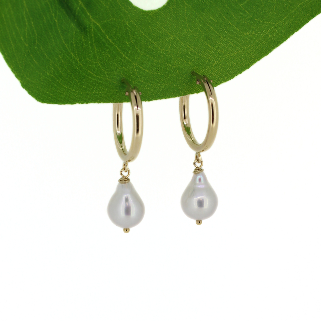 Brianne & Co. 14k gold fill 18mm hoop earrings with genuine white fresh water pearls