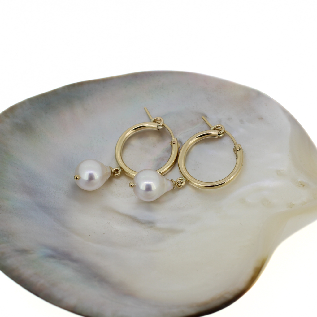 14k Gold Fill Hoops with White Freshwater Pearls