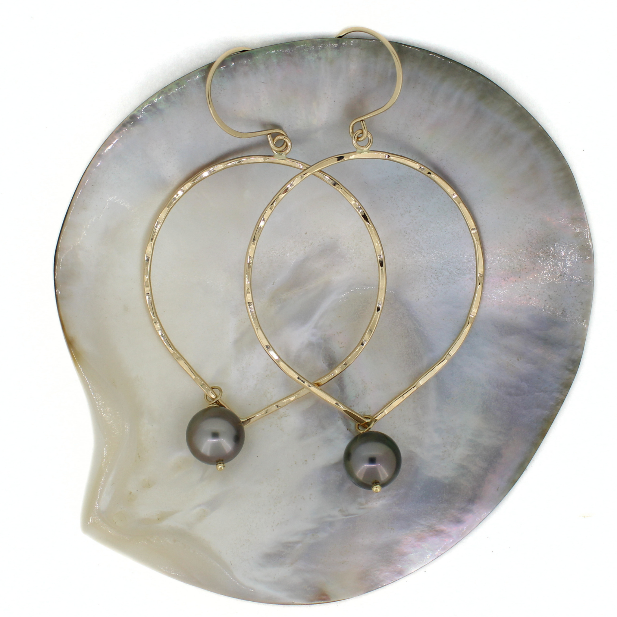 Gold Tahitian Pearl Hoop Earrings
