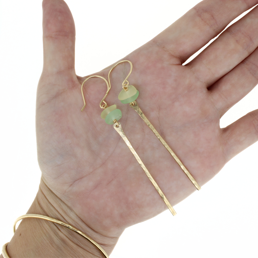 Gold Fill Bar Earrings w/ Pastel Sea Glass